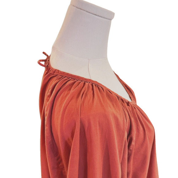 Everlane Sienna Brown Peasant Blouse Tie Back Neck Balloon Sleeves Size 12 - Picture 8 of 10